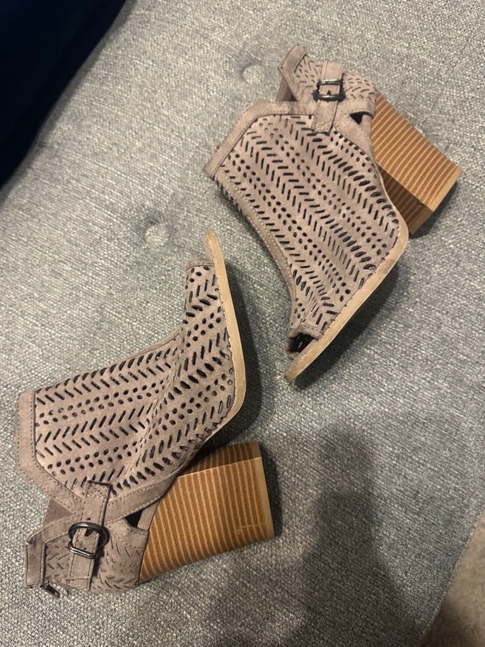 Daytrip Taupe Laser-Cut Block Heel Booties